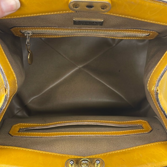 Dior Authentic Vintage Yellow Pebble Leather Square Bucket Bag COA - Picture 7 of 13